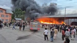 Fire destroys thousands of plastic crates in Fruit Mandi Pulwama