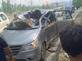 Tourist critically injured after heavy stone hits vehicle in Anantnag