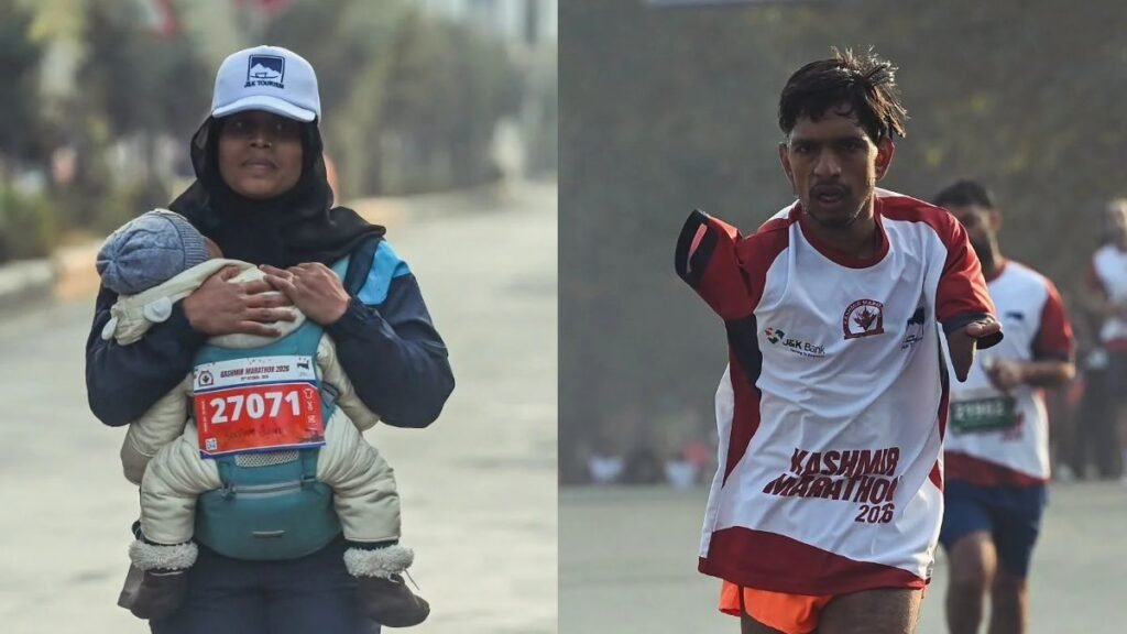 Kulsum from Gujarat ran while carrying a child while specially-abled runner Shivam Kumar of Uttar Pradesh also drew attention