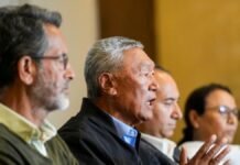 Ladakh leadership-MHA talks reportedly postponed over lack of formal invitation Leh Apex Body co-chairman Chering Dorjay with other members addresses a press conference, in Leh, Ladakh